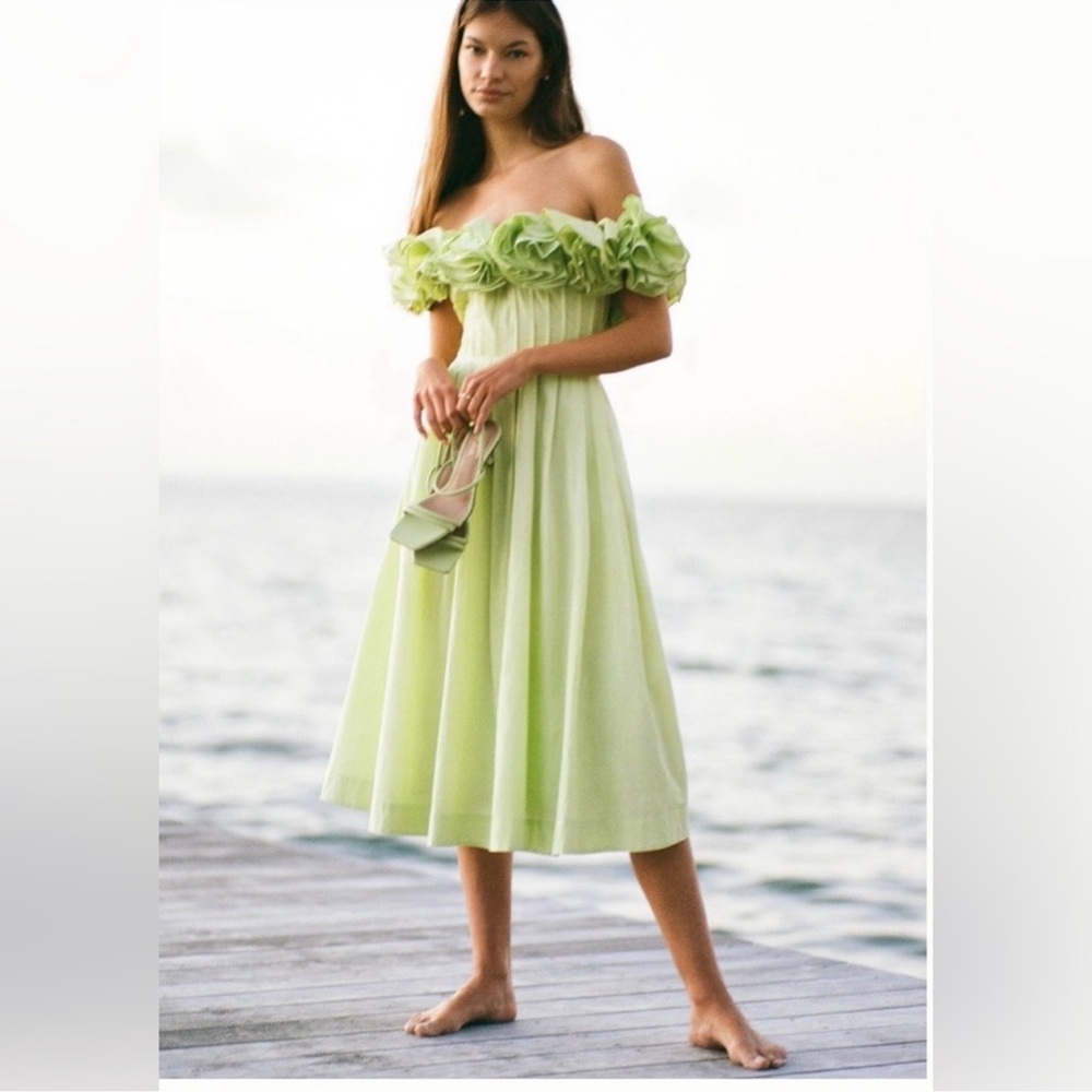 Maeve by Anthropologie Ruffled-Neckline Pleated Dress sz Small
